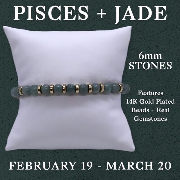 NWT Wool + Pepper Co. Pisces + Jade Bracelet - zodiac x gemstone collection - Picture 6 of 9